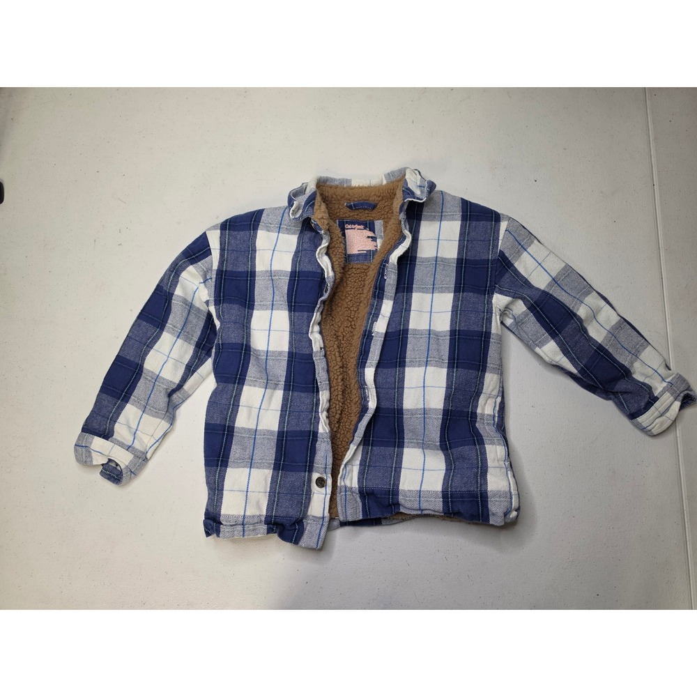 Cat & Jack Boys Blue White Plaid Sherpa Lined Flannel Shirt Jacket 5T